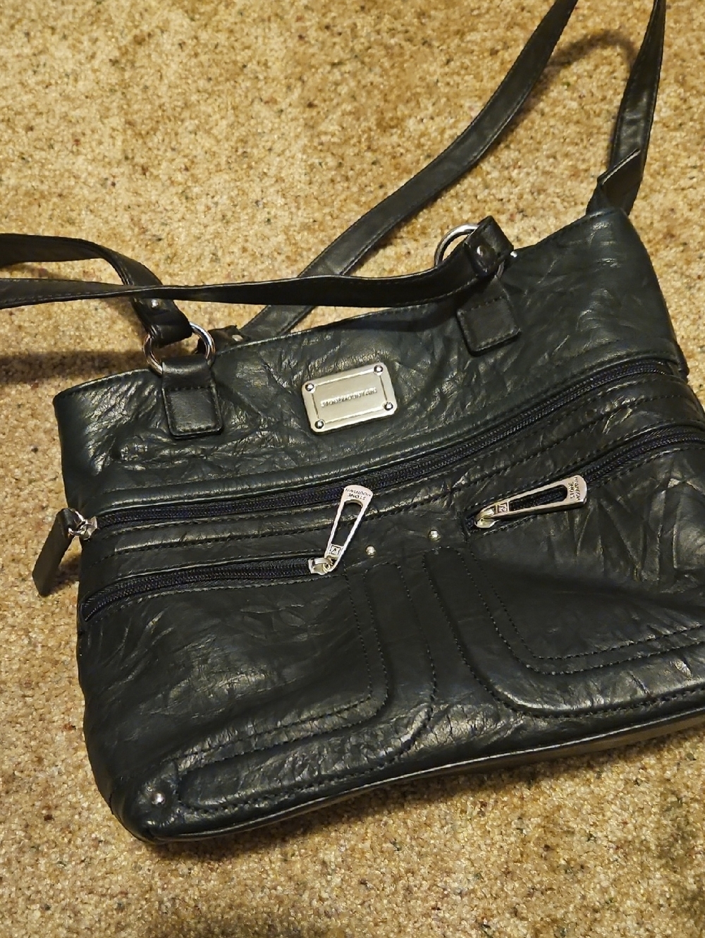 Stone Mountain Black Shoulder Bag with Silver Hardware